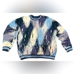 Vintage COOGI Australia 3D Knit Sweater Multicolor Geometric Textured Pullover M